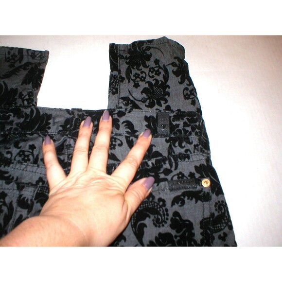 New Womens 24 Black 7 for all mankind Jeans Pants USA Floral Flocked Skinny Soft - Picture 5 of 5